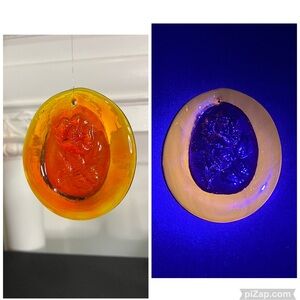 Vintage cadmium art glass handmade suncatcher rose floral